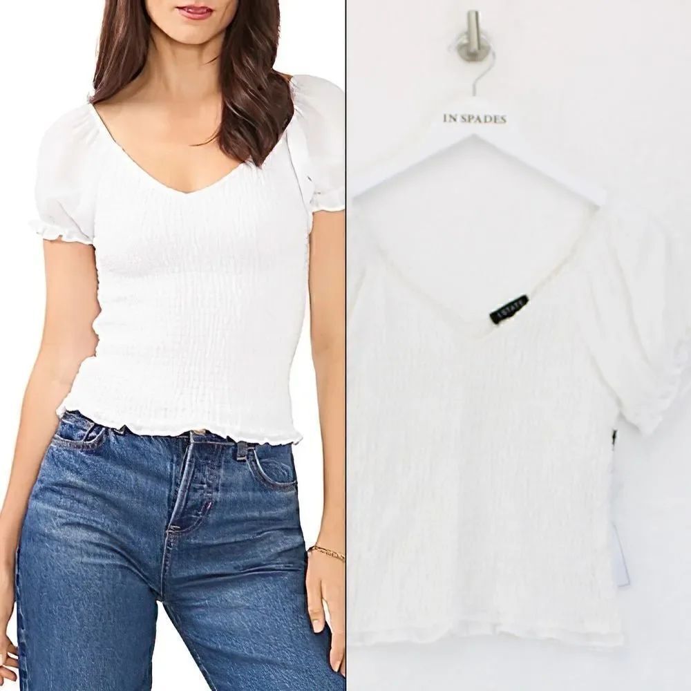 1.STATE Smocked Puff Sleeve Blouse in Ultra White